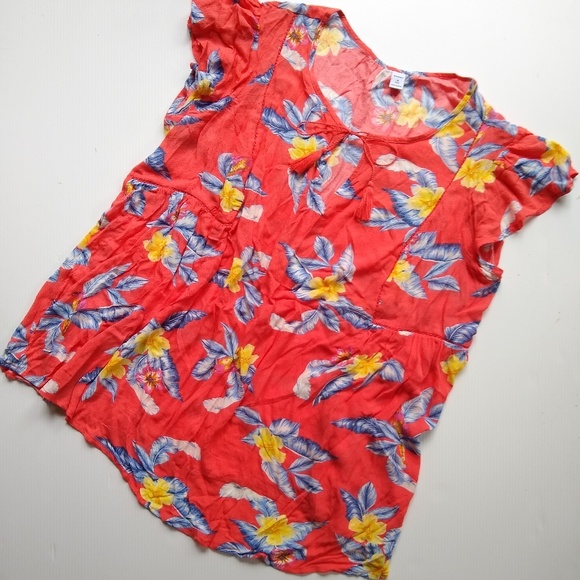 Old Navy Tops - Old Navy Hawaiian print flutter sleeve coral top